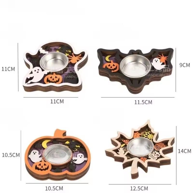 1PC Halloween Wooden Candle Holder Base Thanksgiving Table Decor Holiday Candle Stand for Spooky/Festive Atmosphere Home Decor