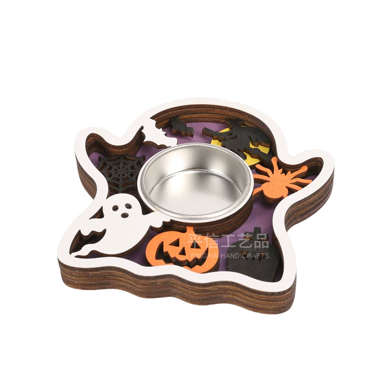 1PC Halloween Wooden Candle Holder Base Thanksgiving Table Decor Holiday Candle Stand for Spooky/Festive Atmosphere Home Decor