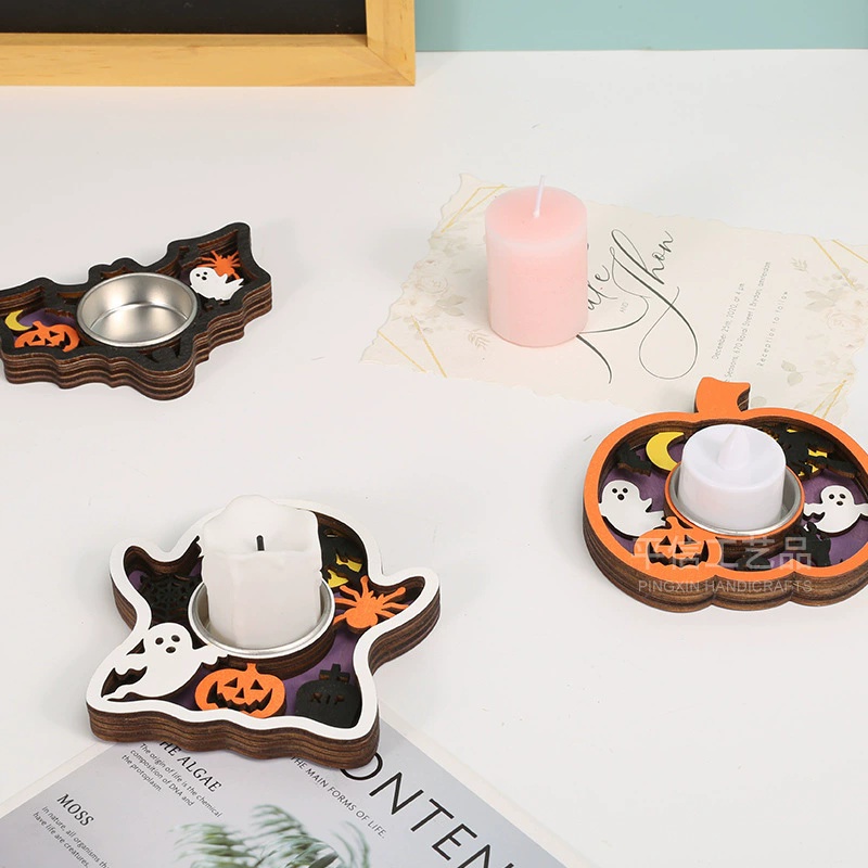 1PC Halloween Wooden Candle Holder Base Thanksgiving Table Decor Holiday Candle Stand for Spooky/Festive Atmosphere Home Decor