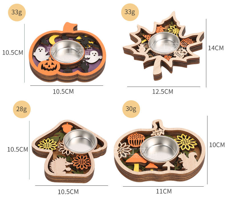 1PC Halloween Wooden Candle Holder Base Thanksgiving Table Decor Holiday Candle Stand for Spooky/Festive Atmosphere Home Decor