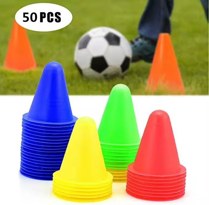 50Pcs Soccer Training Cones Plastic Roller Skating Bar Flag Cone, Football Practice Obstacle Marking Cone Sports Equipment E-873