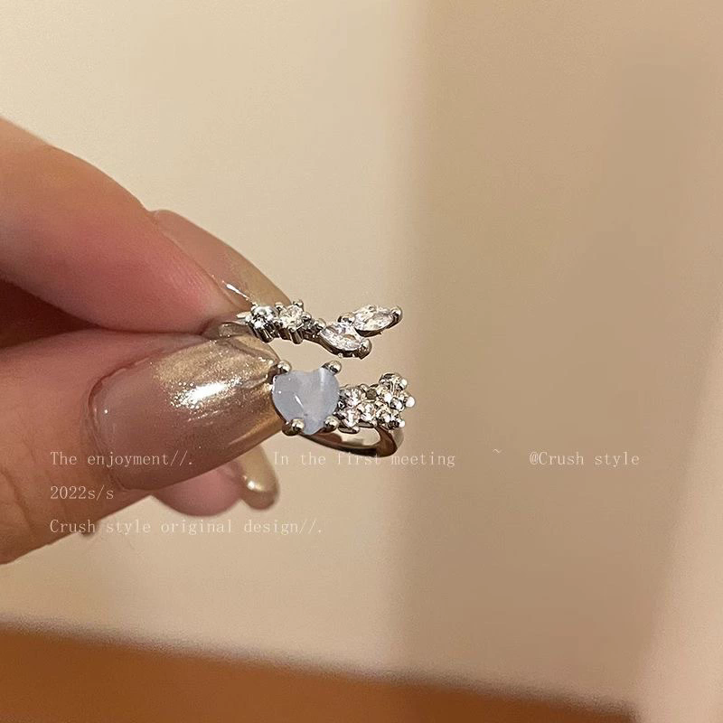 1PC Sea Blue Love Moonlight Zircon Open Ring Female Finger Ring Temperament Adjustable Ring