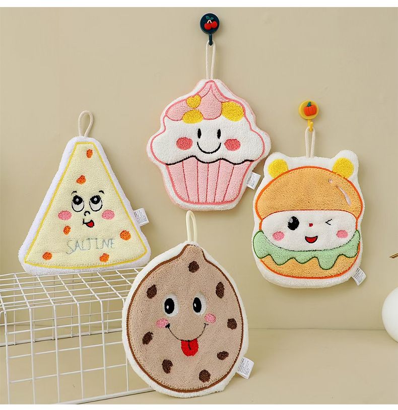 1PC Cute cartoon hand towel hanging thick kitchen hand towel can be hung with household quick drying cloth handkerchief