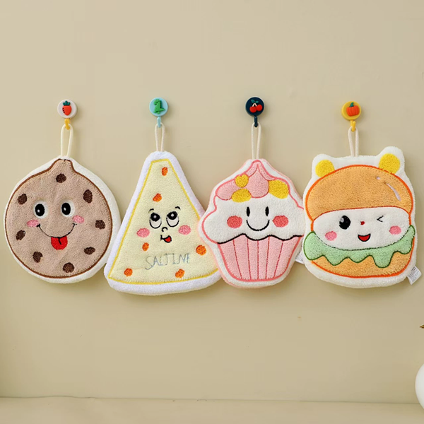 1PC Cute cartoon hand towel hanging thick kitchen hand towel can be hung with household quick drying cloth handkerchief