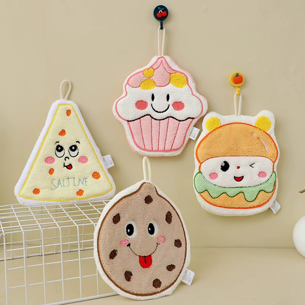 1PC Cute cartoon hand towel hanging thick kitchen hand towel can be hung with household quick drying cloth handkerchief