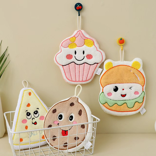 1PC Cute cartoon hand towel hanging thick kitchen hand towel can be hung with household quick drying cloth handkerchief