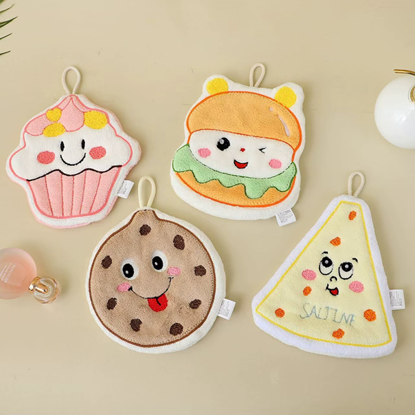 1PC Cute cartoon hand towel hanging thick kitchen hand towel can be hung with household quick drying cloth handkerchief