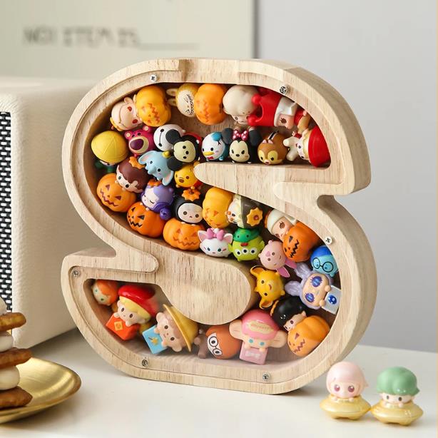 1PC Wooden 26 letter English letter piggy bank, children's toy storage box, transparent acrylic piggy bank