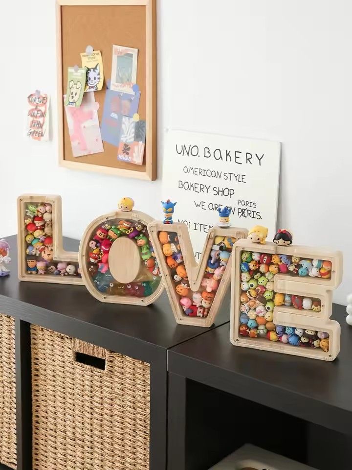 1PC Wooden 26 letter English letter piggy bank, children's toy storage box, transparent acrylic piggy bank