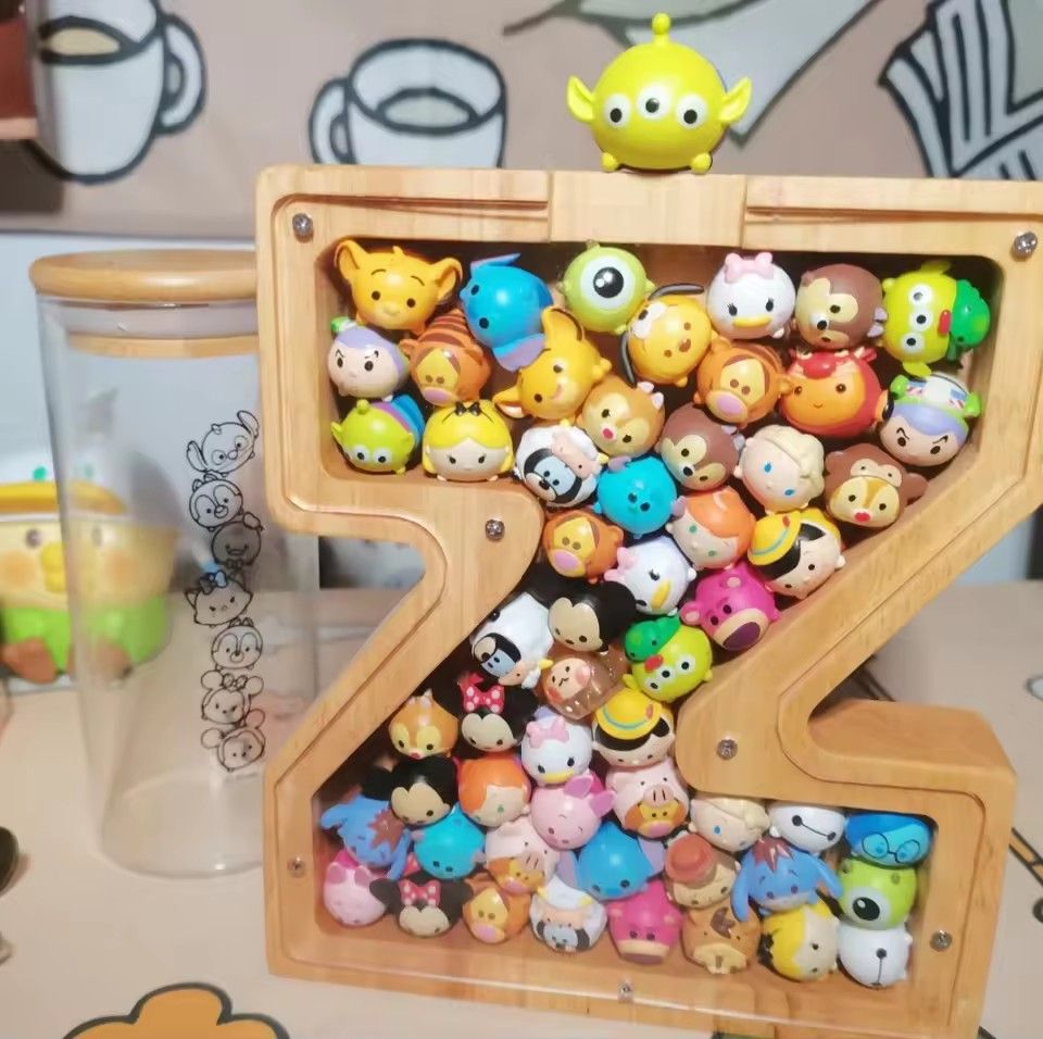 1PC Wooden 26 letter English letter piggy bank, children's toy storage box, transparent acrylic piggy bank