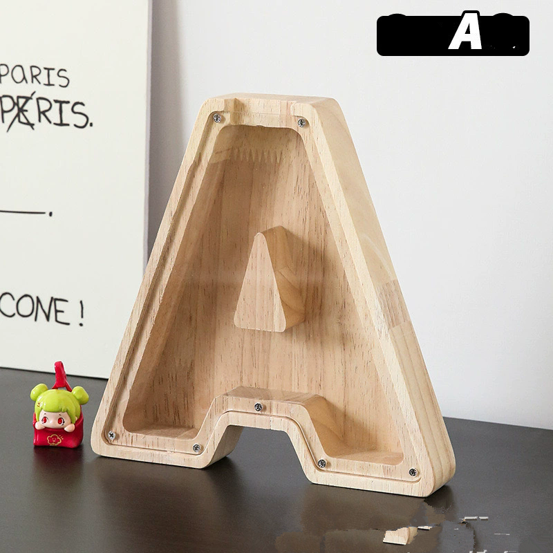 1PC Wooden 26 letter English letter piggy bank, children's toy storage box, transparent acrylic piggy bank