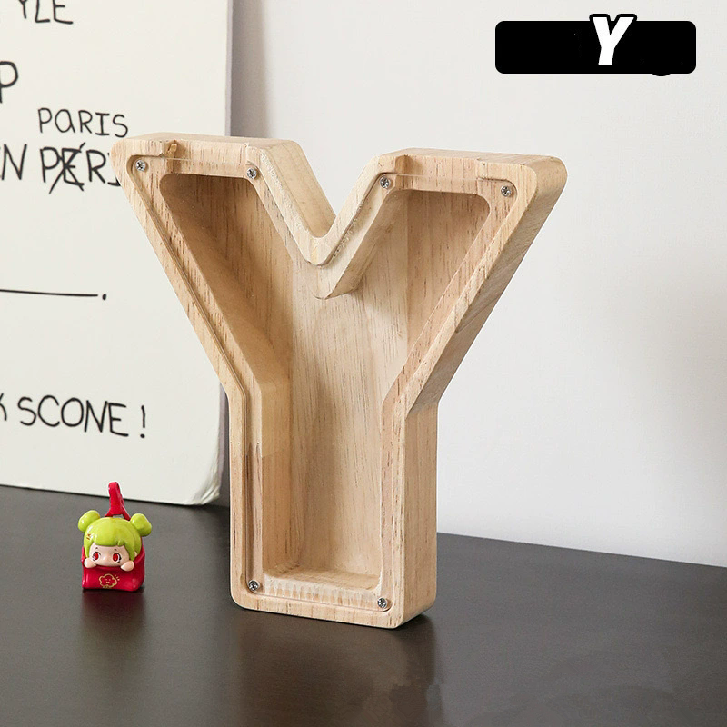 1PC Wooden 26 letter English letter piggy bank, children's toy storage box, transparent acrylic piggy bank