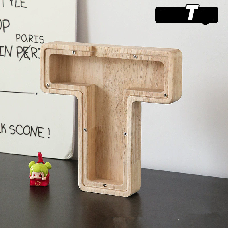 1PC Wooden 26 letter English letter piggy bank, children's toy storage box, transparent acrylic piggy bank