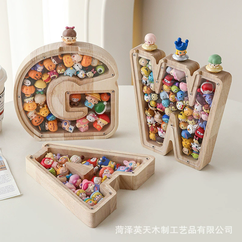 1PC Wooden 26 letter English letter piggy bank, children's toy storage box, transparent acrylic piggy bank