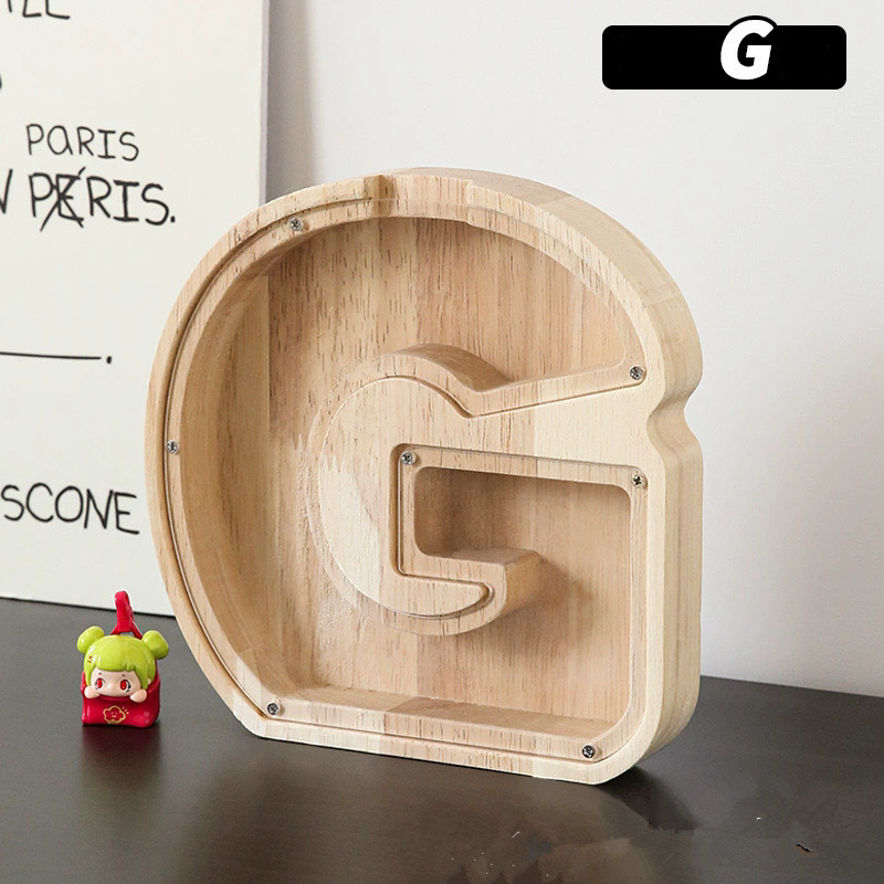1PC Wooden 26 letter English letter piggy bank, children's toy storage box, transparent acrylic piggy bank