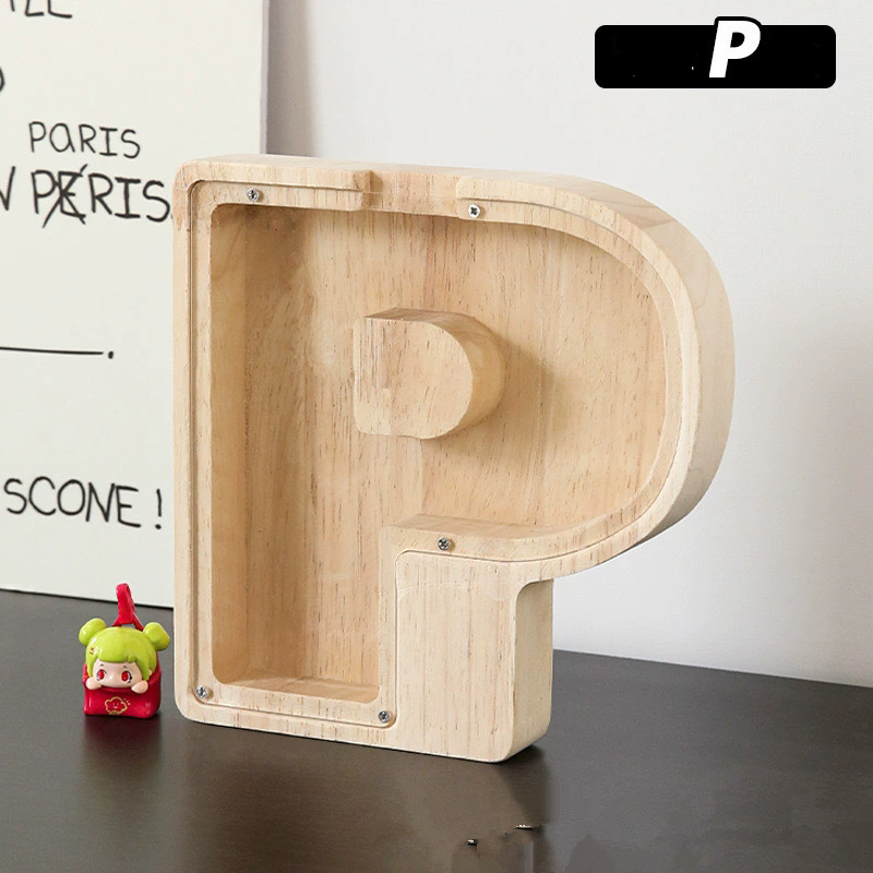 1PC Wooden 26 letter English letter piggy bank, children's toy storage box, transparent acrylic piggy bank