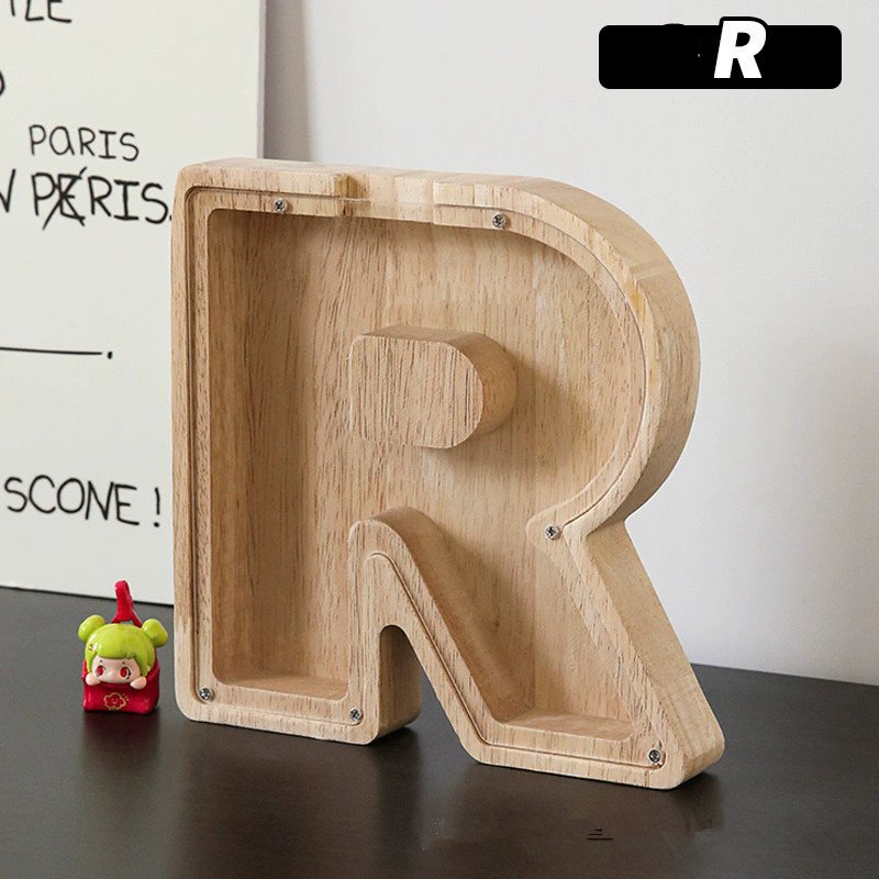 1PC Wooden 26 letter English letter piggy bank, children's toy storage box, transparent acrylic piggy bank