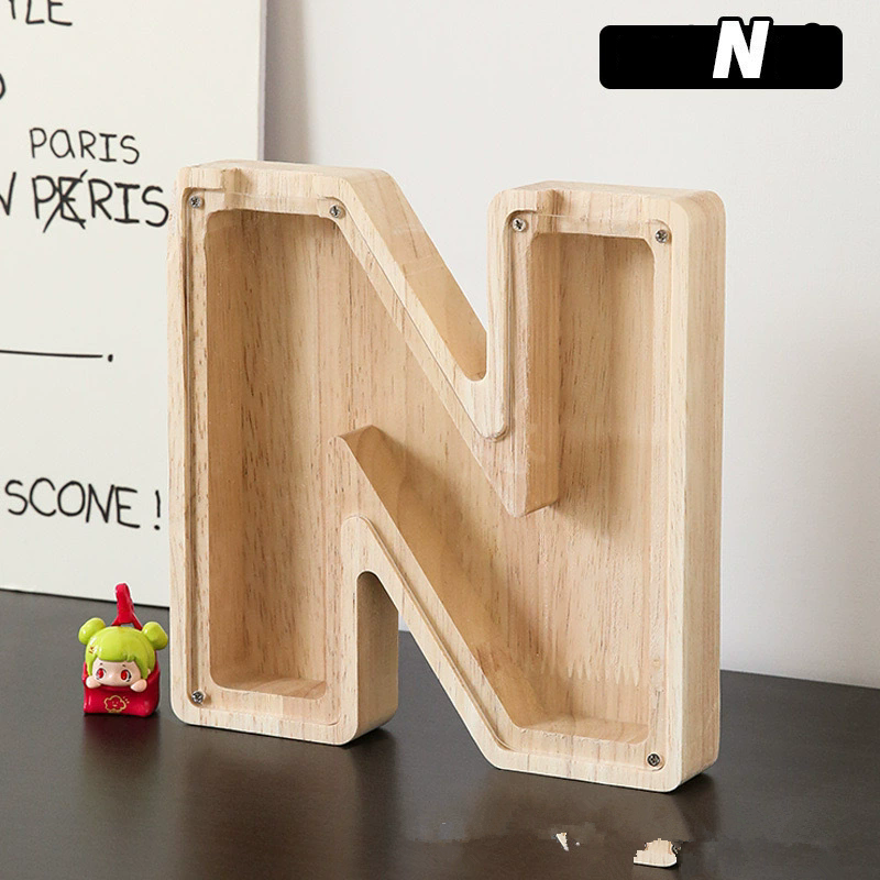 1PC Wooden 26 letter English letter piggy bank, children's toy storage box, transparent acrylic piggy bank