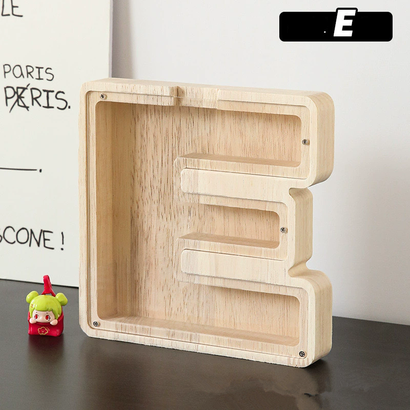 1PC Wooden 26 letter English letter piggy bank, children's toy storage box, transparent acrylic piggy bank