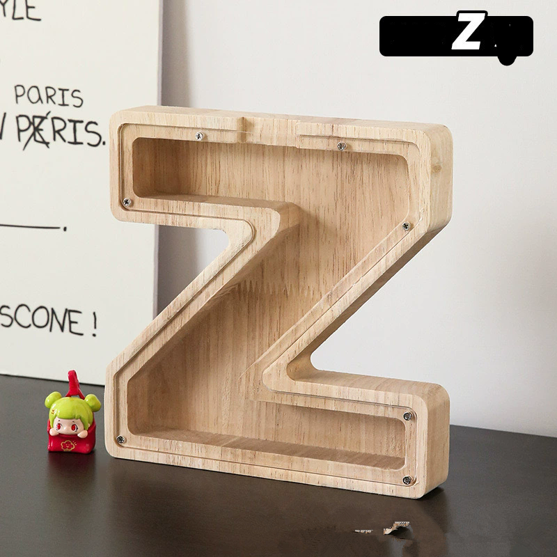 1PC Wooden 26 letter English letter piggy bank, children's toy storage box, transparent acrylic piggy bank