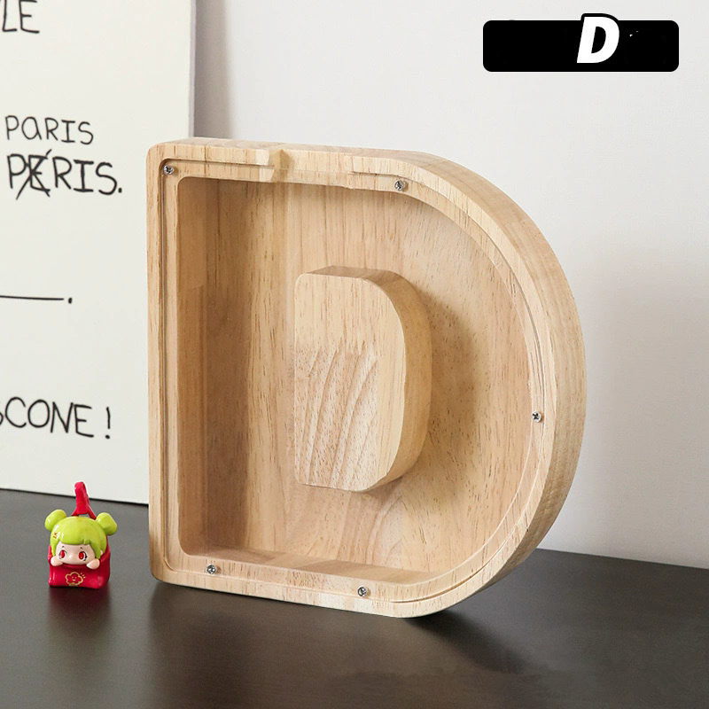 1PC Wooden 26 letter English letter piggy bank, children's toy storage box, transparent acrylic piggy bank