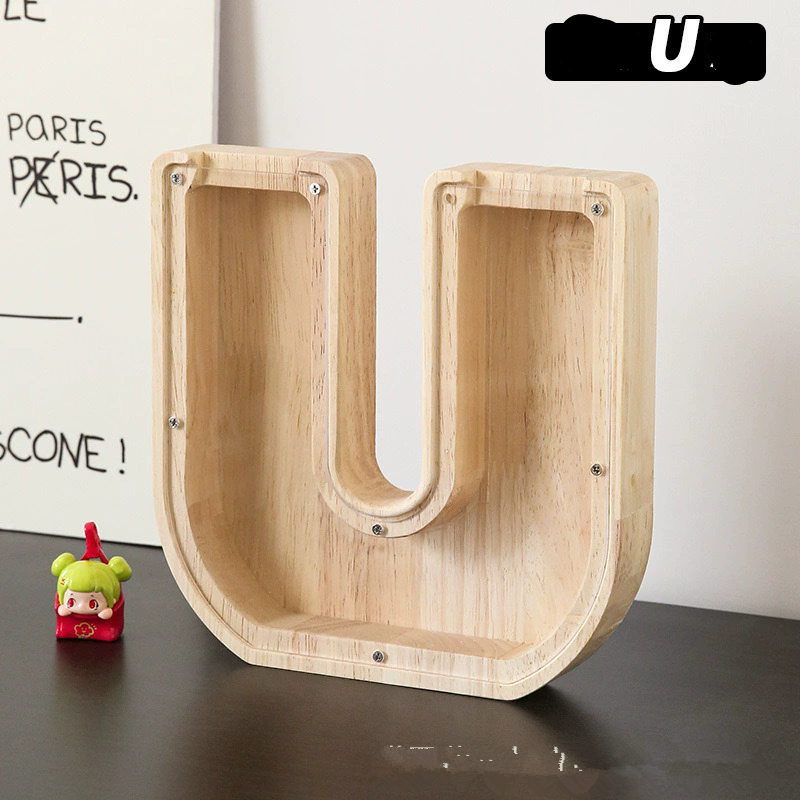 1PC Wooden 26 letter English letter piggy bank, children's toy storage box, transparent acrylic piggy bank