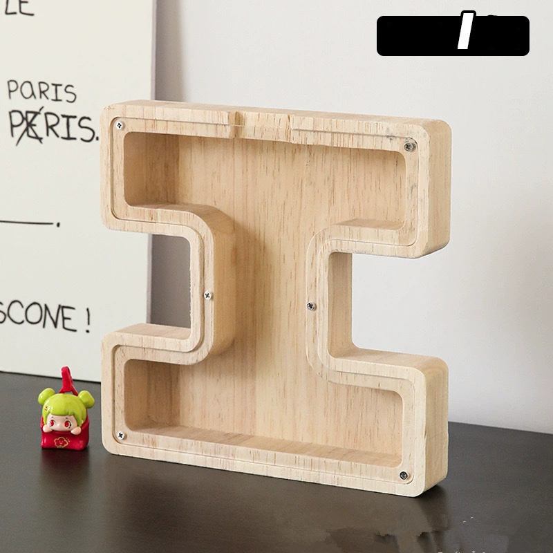 1PC Wooden 26 letter English letter piggy bank, children's toy storage box, transparent acrylic piggy bank
