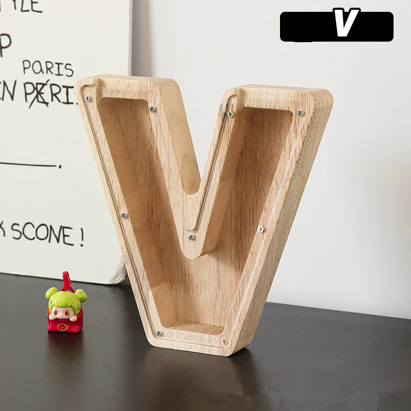 1PC Wooden 26 letter English letter piggy bank, children's toy storage box, transparent acrylic piggy bank