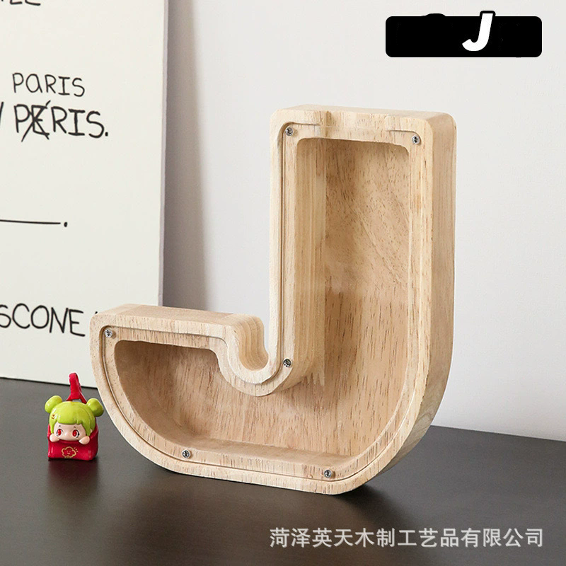 1PC Wooden 26 letter English letter piggy bank, children's toy storage box, transparent acrylic piggy bank