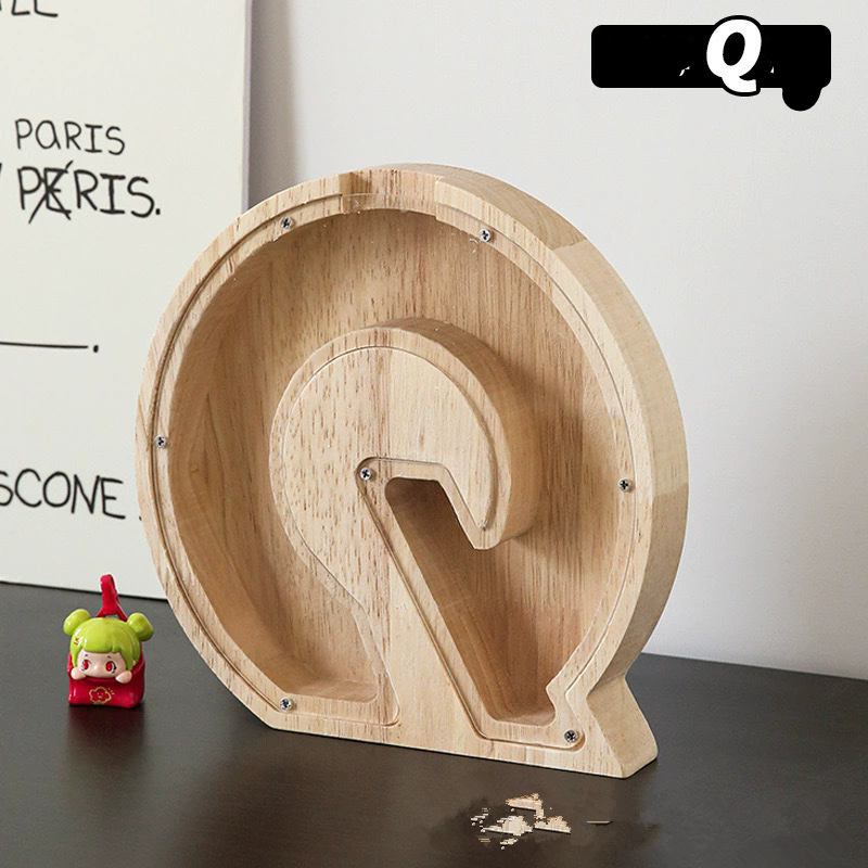 1PC Wooden 26 letter English letter piggy bank, children's toy storage box, transparent acrylic piggy bank
