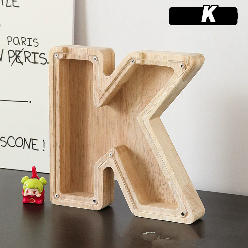 1PC Wooden 26 letter English letter piggy bank, children's toy storage box, transparent acrylic piggy bank