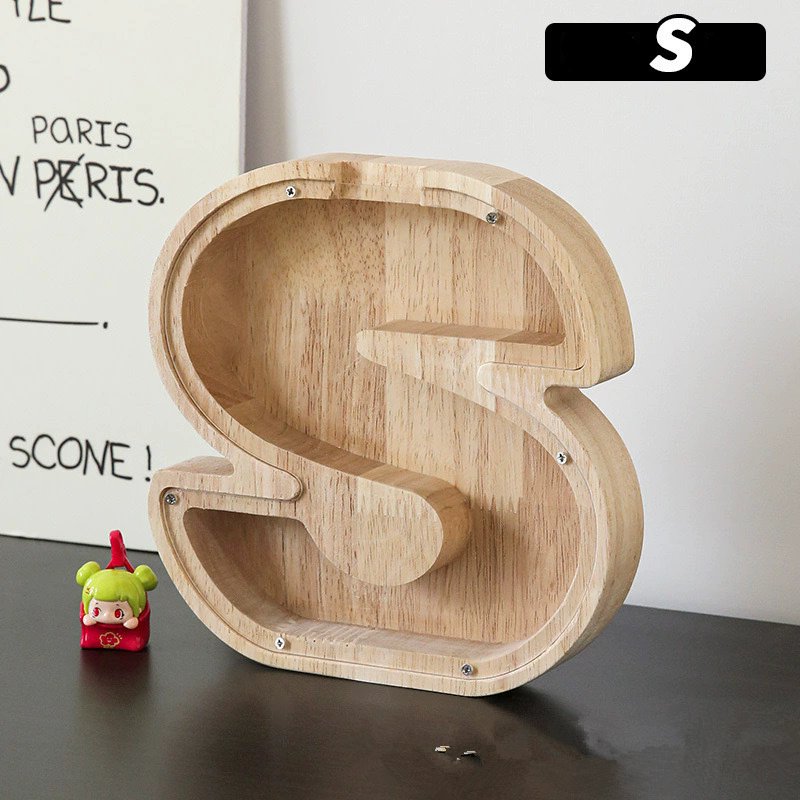 1PC Wooden 26 letter English letter piggy bank, children's toy storage box, transparent acrylic piggy bank