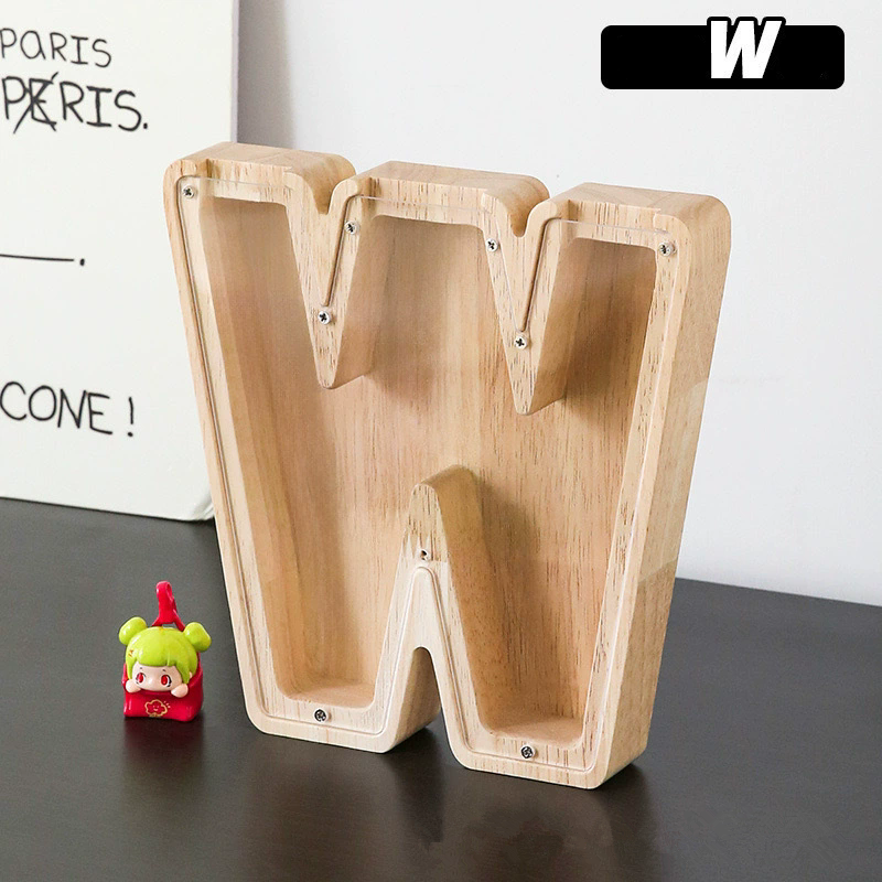 1PC Wooden 26 letter English letter piggy bank, children's toy storage box, transparent acrylic piggy bank