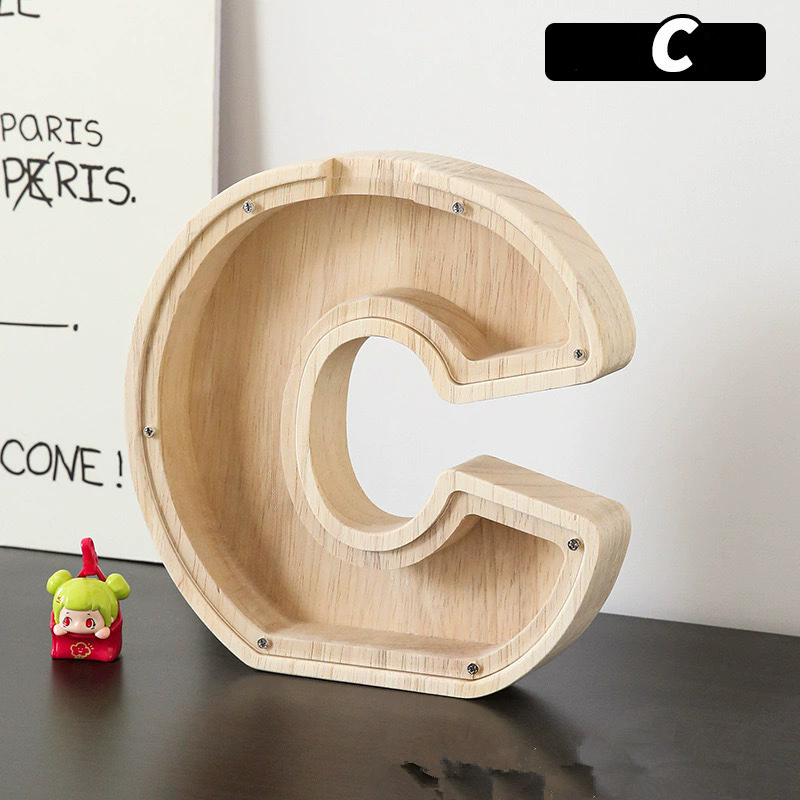 1PC Wooden 26 letter English letter piggy bank, children's toy storage box, transparent acrylic piggy bank
