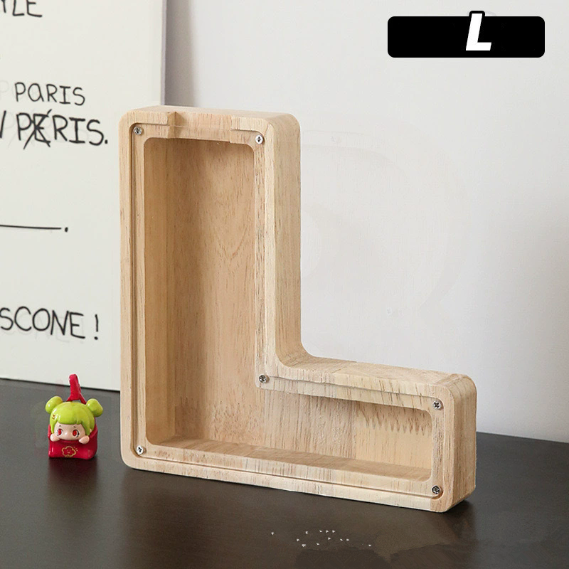 1PC Wooden 26 letter English letter piggy bank, children's toy storage box, transparent acrylic piggy bank