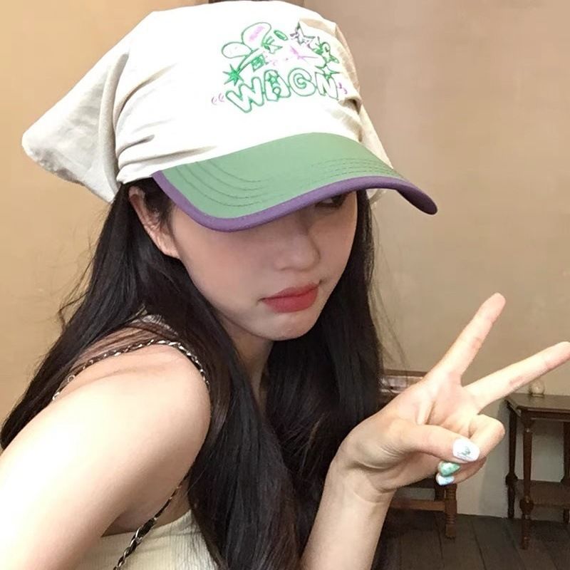 1PC Sunscreen Headscarf Hat Color blocked Baseball Hat Outdoor Camping Letter Hat