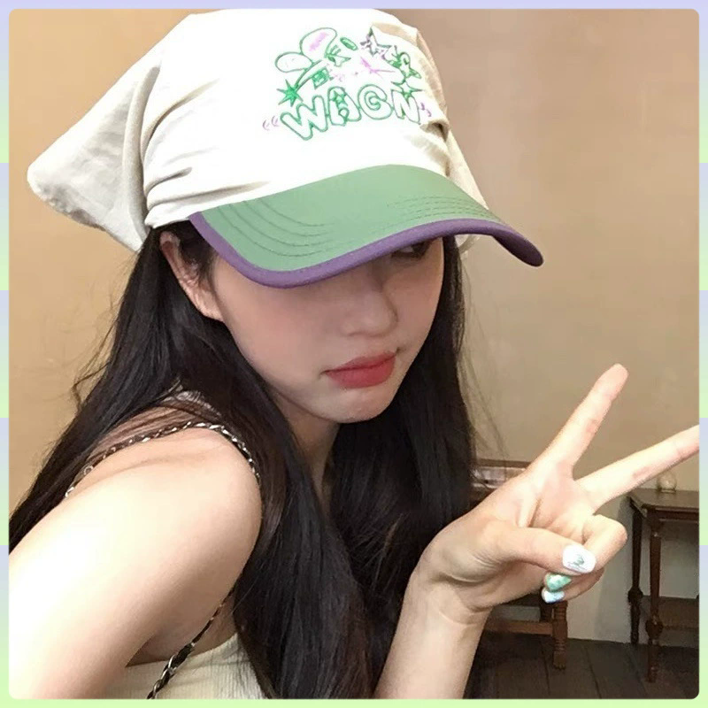 1PC Sunscreen Headscarf Hat Color blocked Baseball Hat Outdoor Camping Letter Hat