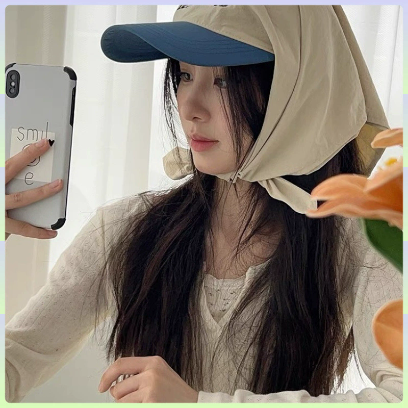 1PC Sunscreen Headscarf Hat Color blocked Baseball Hat Outdoor Camping Letter Hat