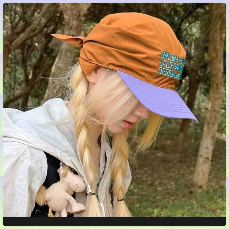 1PC Sunscreen Headscarf Hat Color blocked Baseball Hat Outdoor Camping Letter Hat