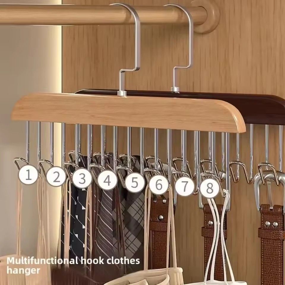 1PC Multi functional Solid Wood Hanger, Wooden Storage Rack, Tie Hook, Clothing Store Hanger