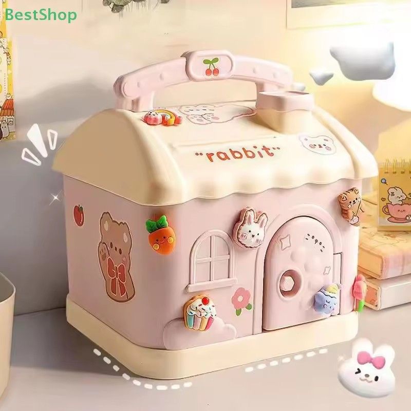 1PC Savings Bank Creative Cartoon Shaped Cute Small House Available for Large Capacity Plastic Savings Bank