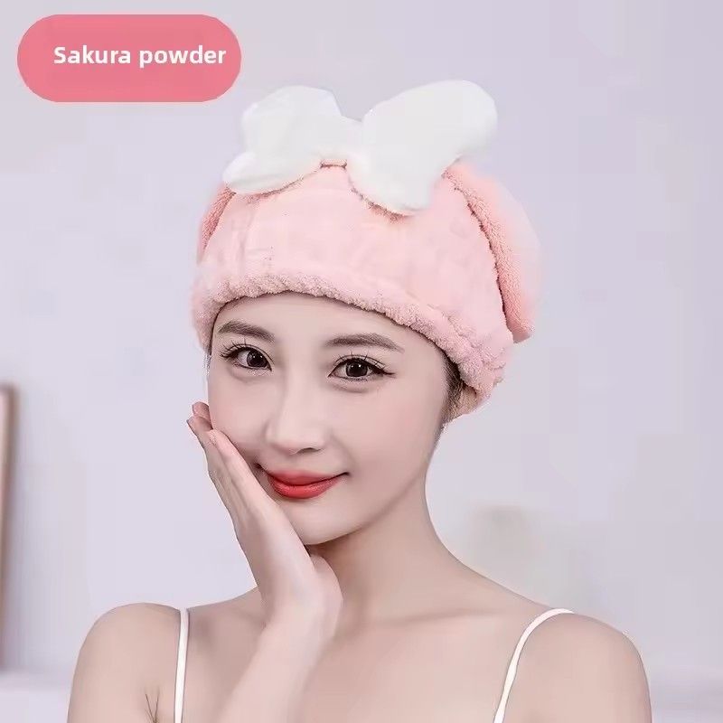 1PC Bath cap, dry hair cap, women's thick, super absorbent, quick drying, cute bow coral fleece dry hair towel, headscarf