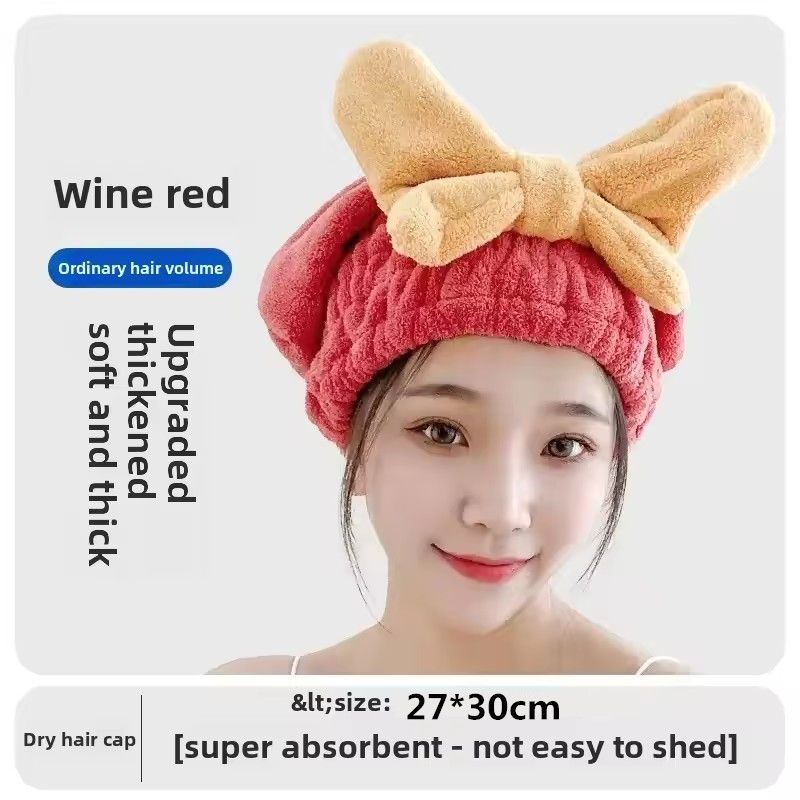 1PC Bath cap, dry hair cap, women's thick, super absorbent, quick drying, cute bow coral fleece dry hair towel, headscarf