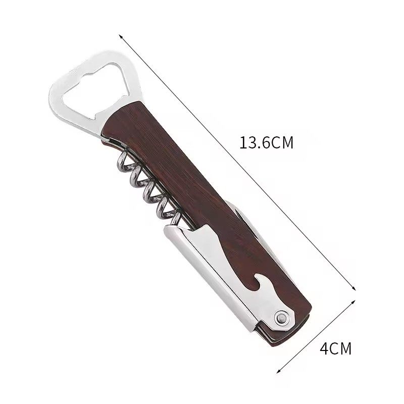 1PC Multifunctional Wood Wine Corkscrew with Knife,  Wooden Handle Stainless Steel Beer Bottle Opener, Can Opener