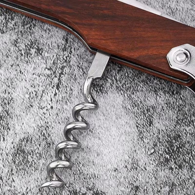1PC Multifunctional Wood Wine Corkscrew with Knife,  Wooden Handle Stainless Steel Beer Bottle Opener, Can Opener