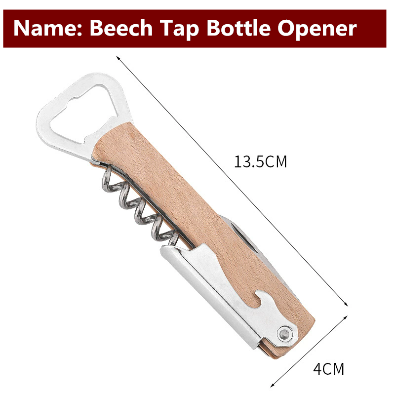 1PC Multifunctional Wood Wine Corkscrew with Knife,  Wooden Handle Stainless Steel Beer Bottle Opener, Can Opener