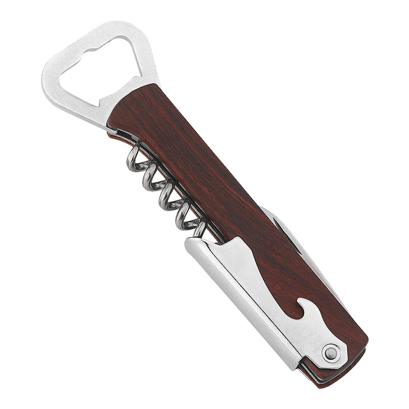 1PC Multifunctional Wood Wine Corkscrew with Knife,  Wooden Handle Stainless Steel Beer Bottle Opener, Can Opener
