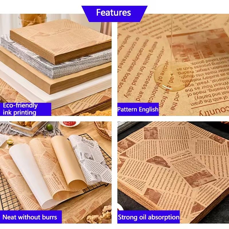 50PCS Oil-Proof Paper Food Wrapping Paper Baking Sandwich Burger Fries Fried Food Wrapping Paper Plate Mat Accessories