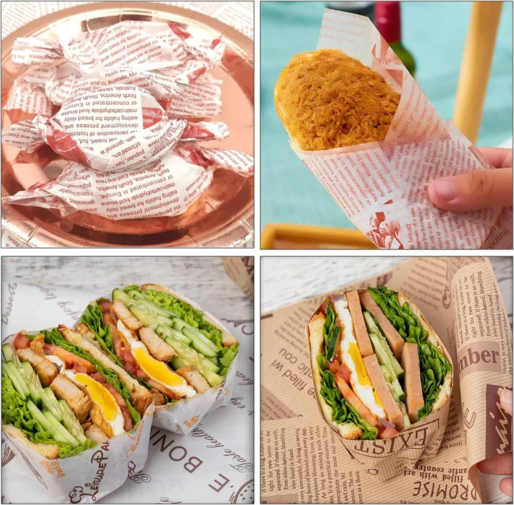 50PCS Oil-Proof Paper Food Wrapping Paper Baking Sandwich Burger Fries Fried Food Wrapping Paper Plate Mat Accessories