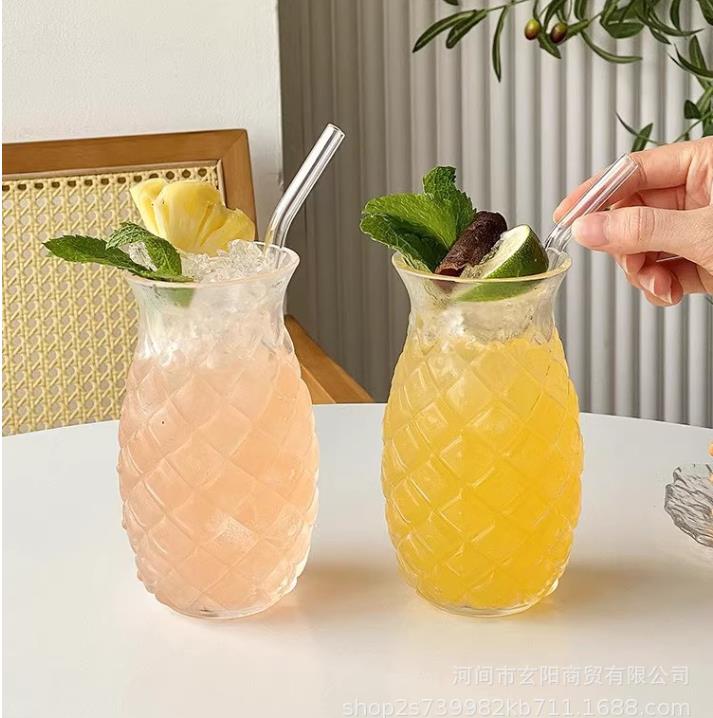 1PC Glass Cup Creative Pineapple Shape Coffee Mug Transparent Cocktail Beverages Soda Water Juice Mugs Cup Restaurant Drinkware